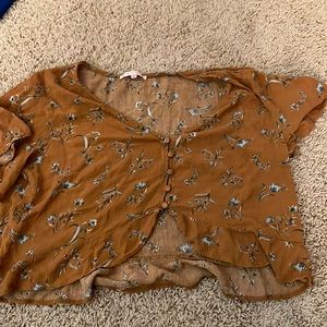 flowy top, mustard yellow, small flower print, comfy